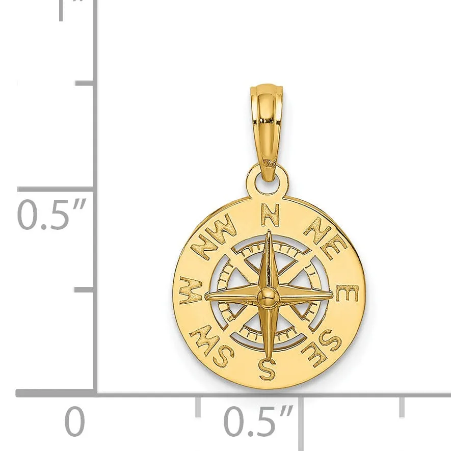 14K Yellow Gold Polished Finish Boating Nautical Boating Compass Charm Pendant