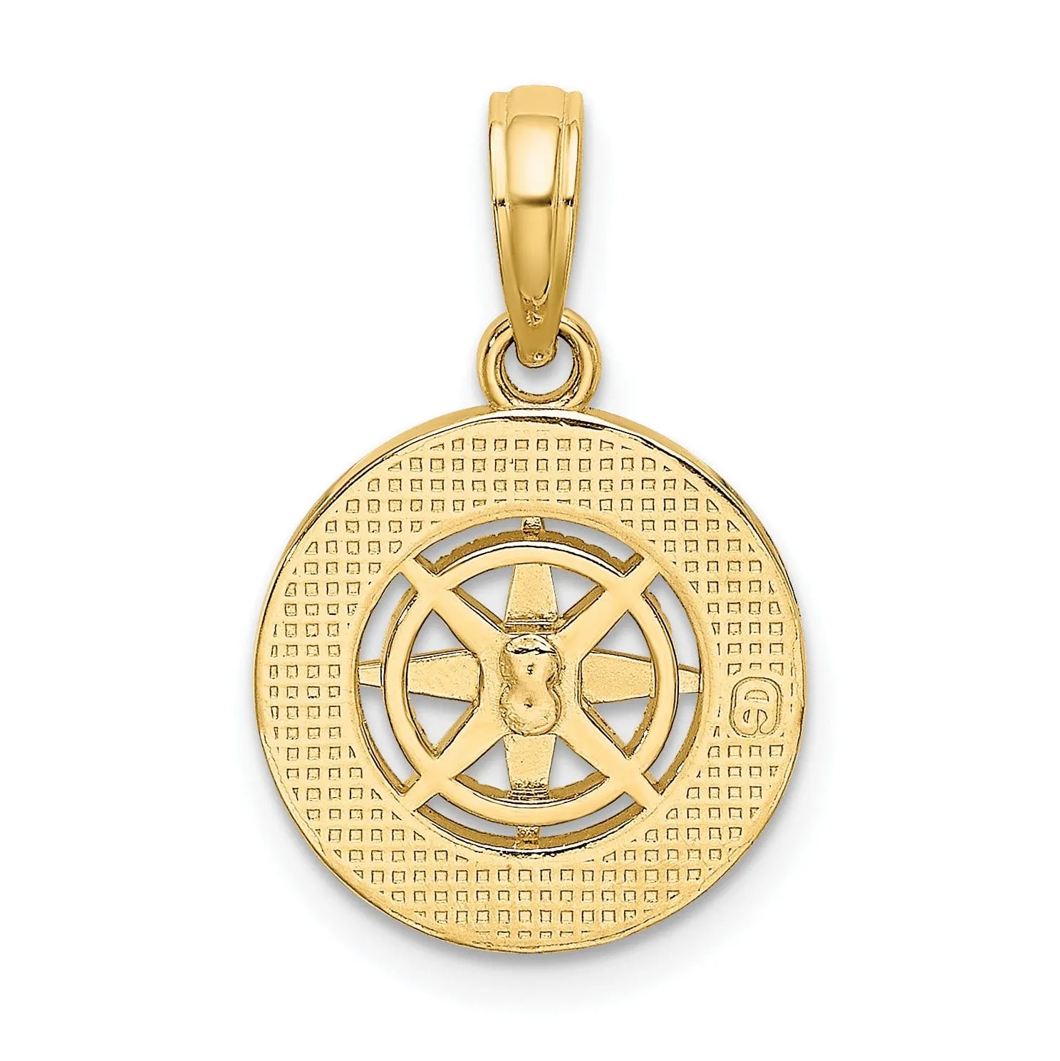 14K Yellow Gold Polished Finish Boating Nautical Boating Compass Charm Pendant