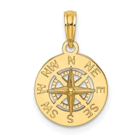 14K Yellow Gold Polished Finish Boating Nautical Boating Compass Charm Pendant