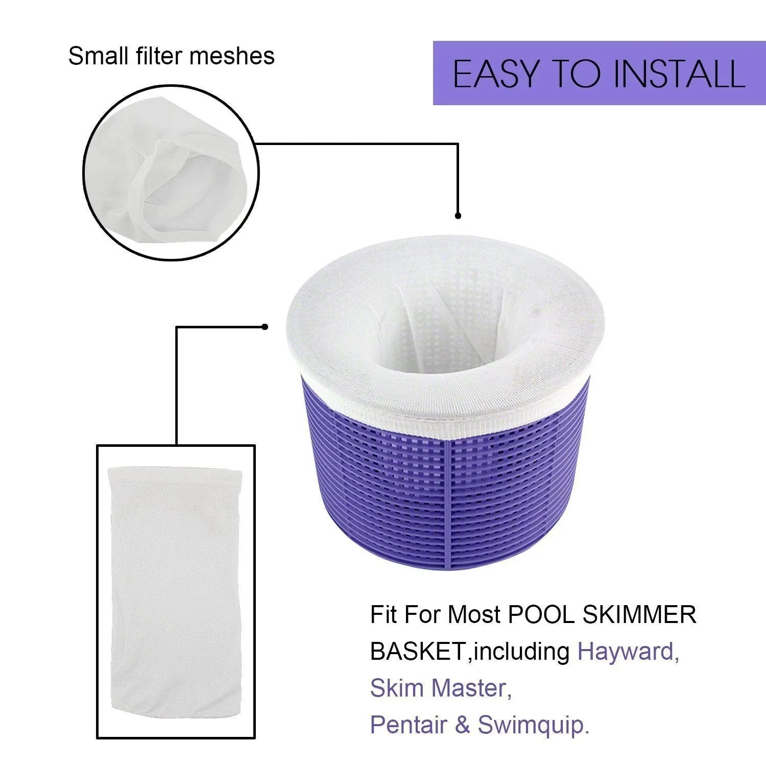 30-Pack of Pool Skimmer Socks - Filters Baskets, Skimmers Cleans Debris and Leaves for In-Ground and Above Ground Pools