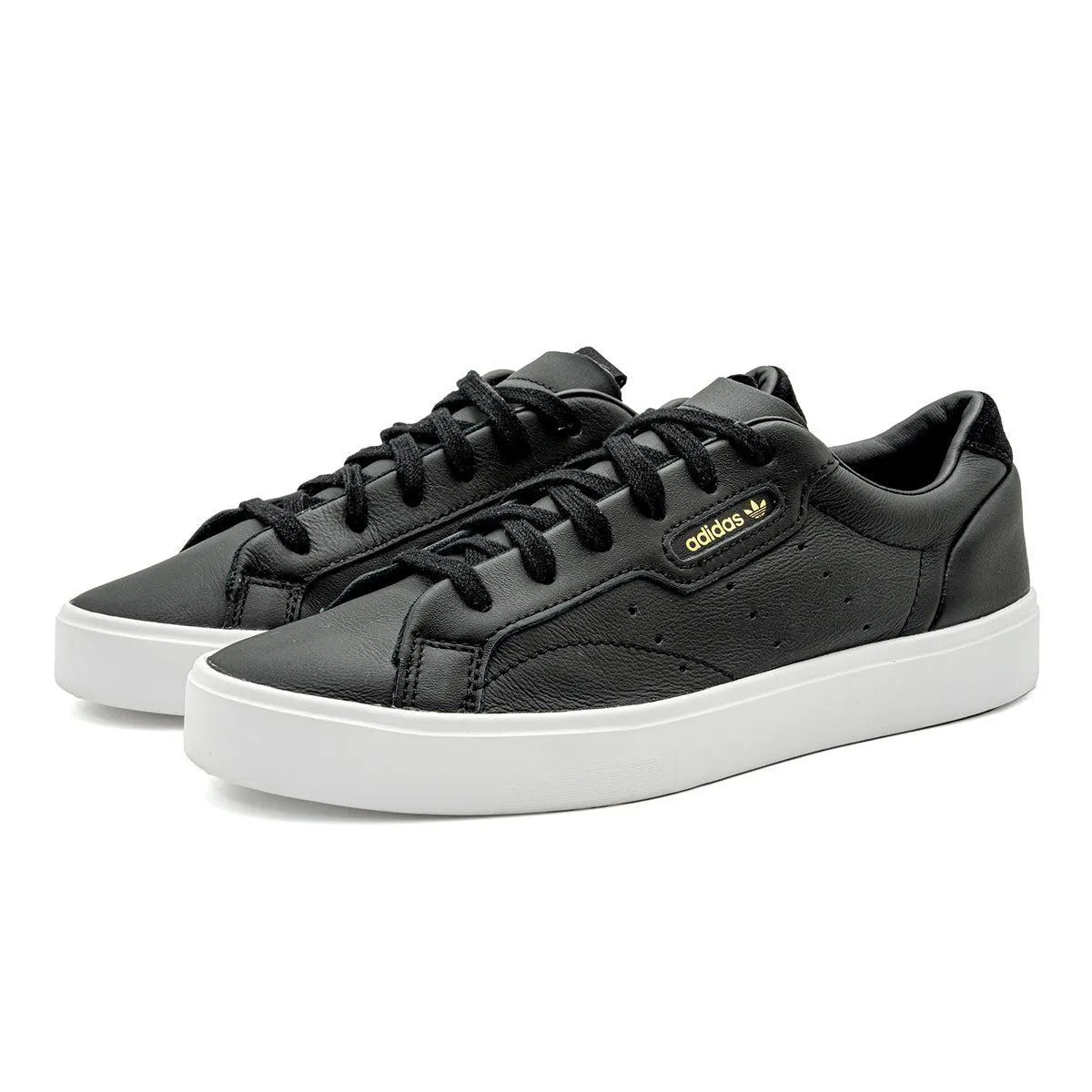 Adidas Sleek Low-Top Sneakers Leather Black Colour For Women