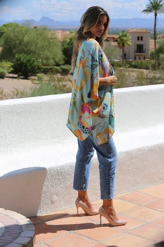 Angie Tropical Summer Kimono - Aqua