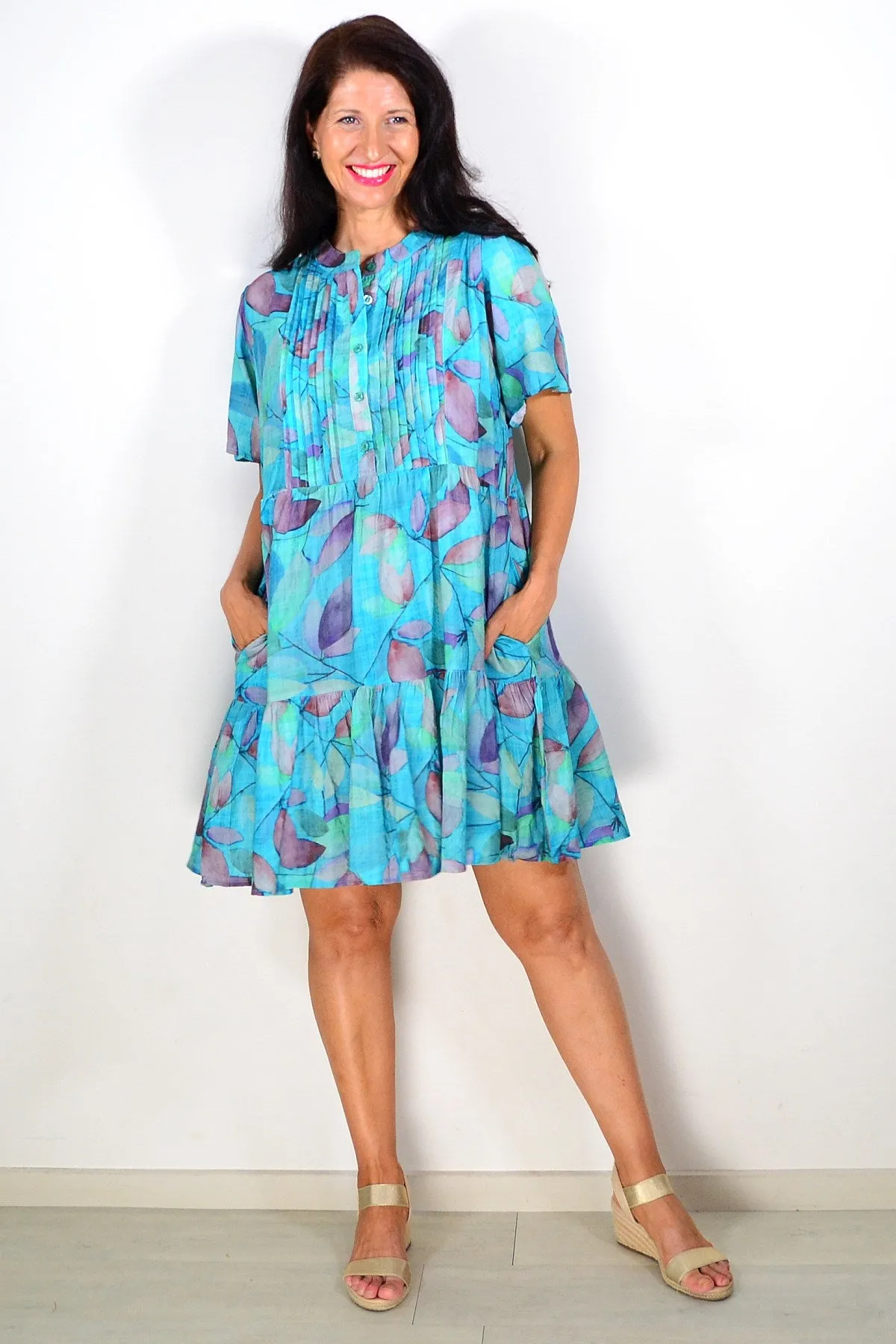 Aqua Green Print Ladies Tunic Dress