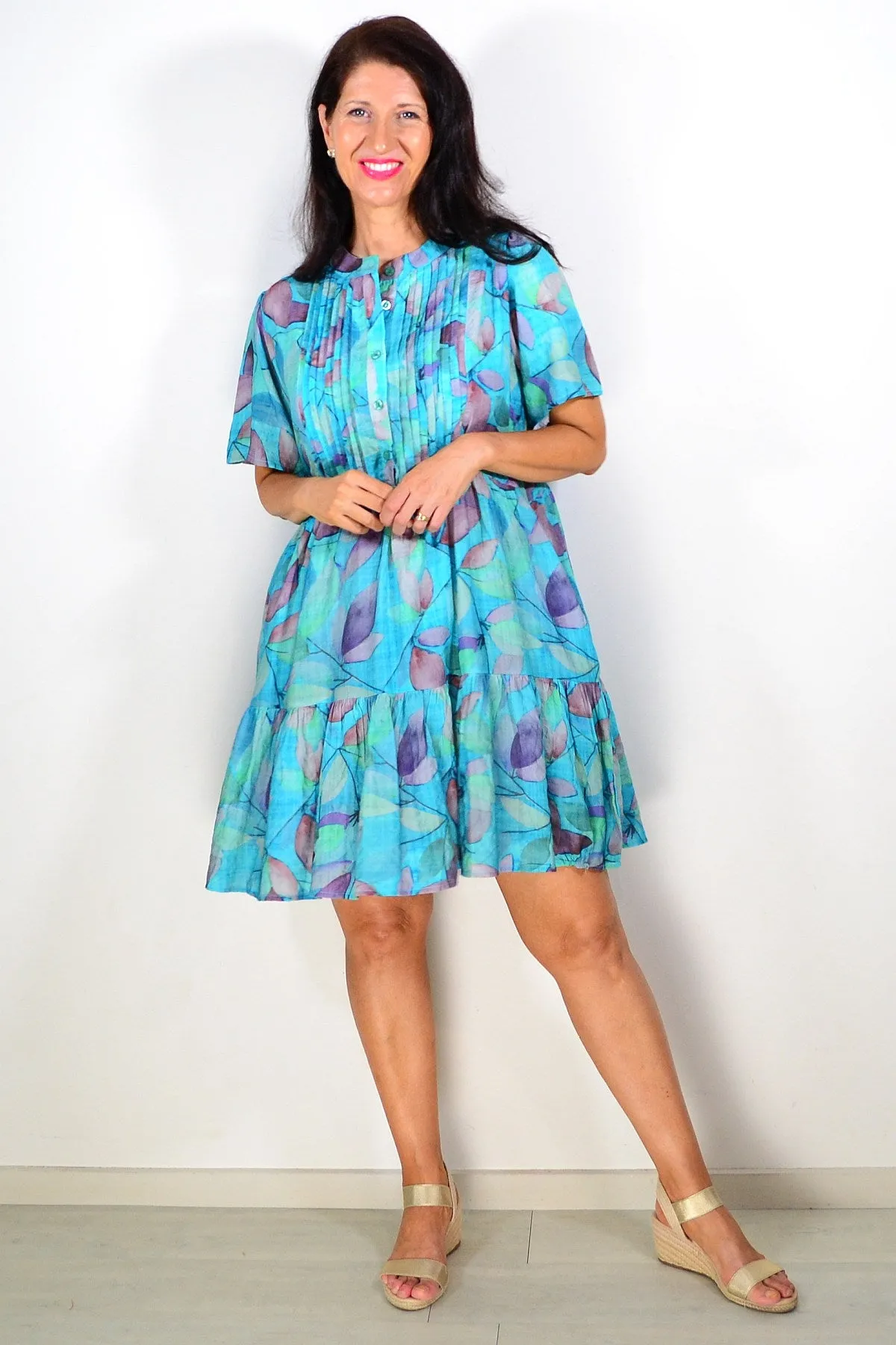 Aqua Green Print Ladies Tunic Dress