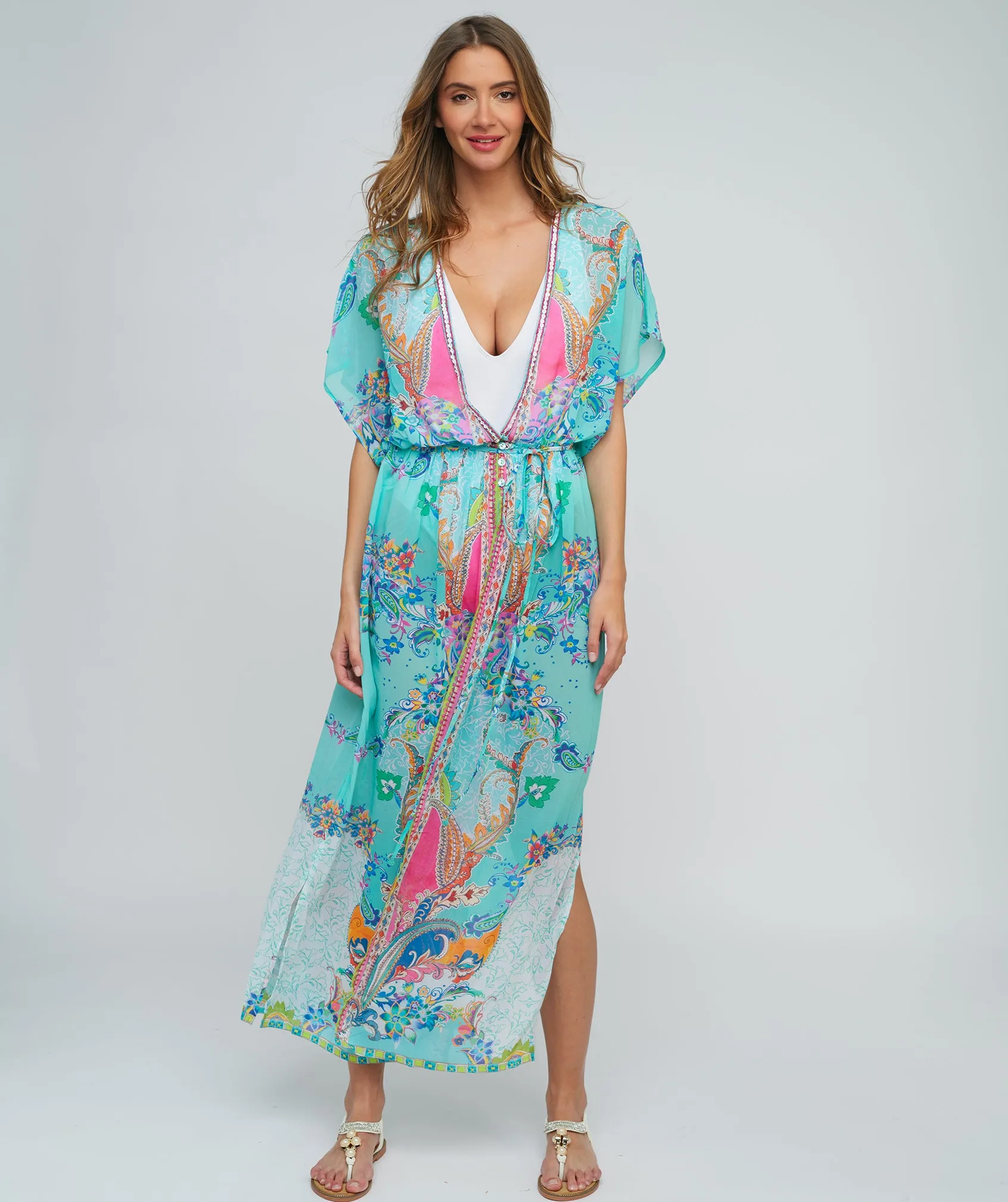 Aquamarine Maxi Kimono with Flowy Silhouette