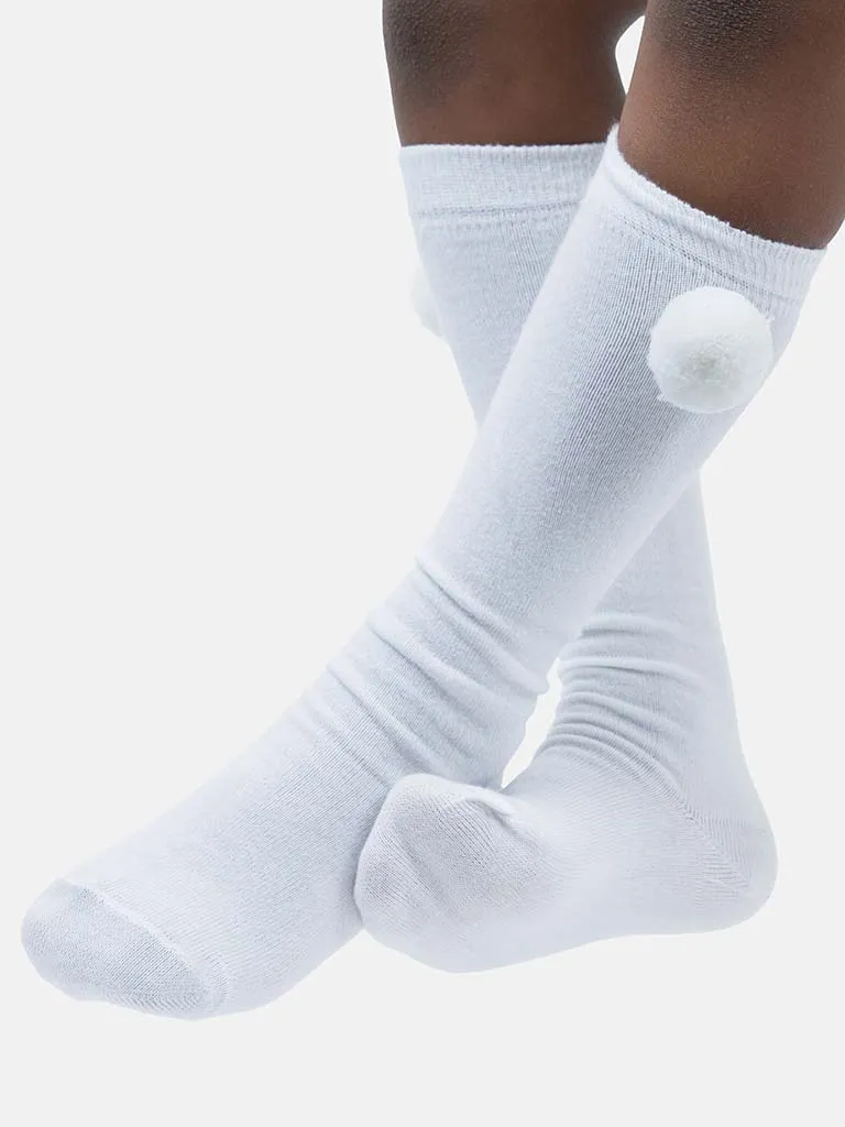 Baby Boy Vibrant Pom-pom Knee Socks-White