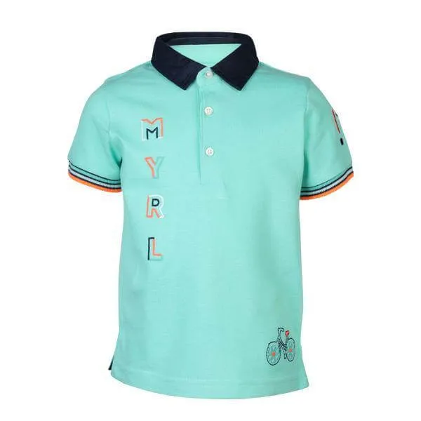 BABY BOYS SHORT SLEEVE EMBROIDERED POLO - AQUA