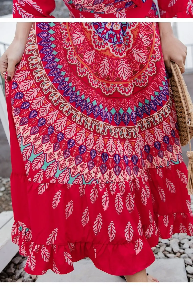 Bohemian National Style Red Dress Long Dress