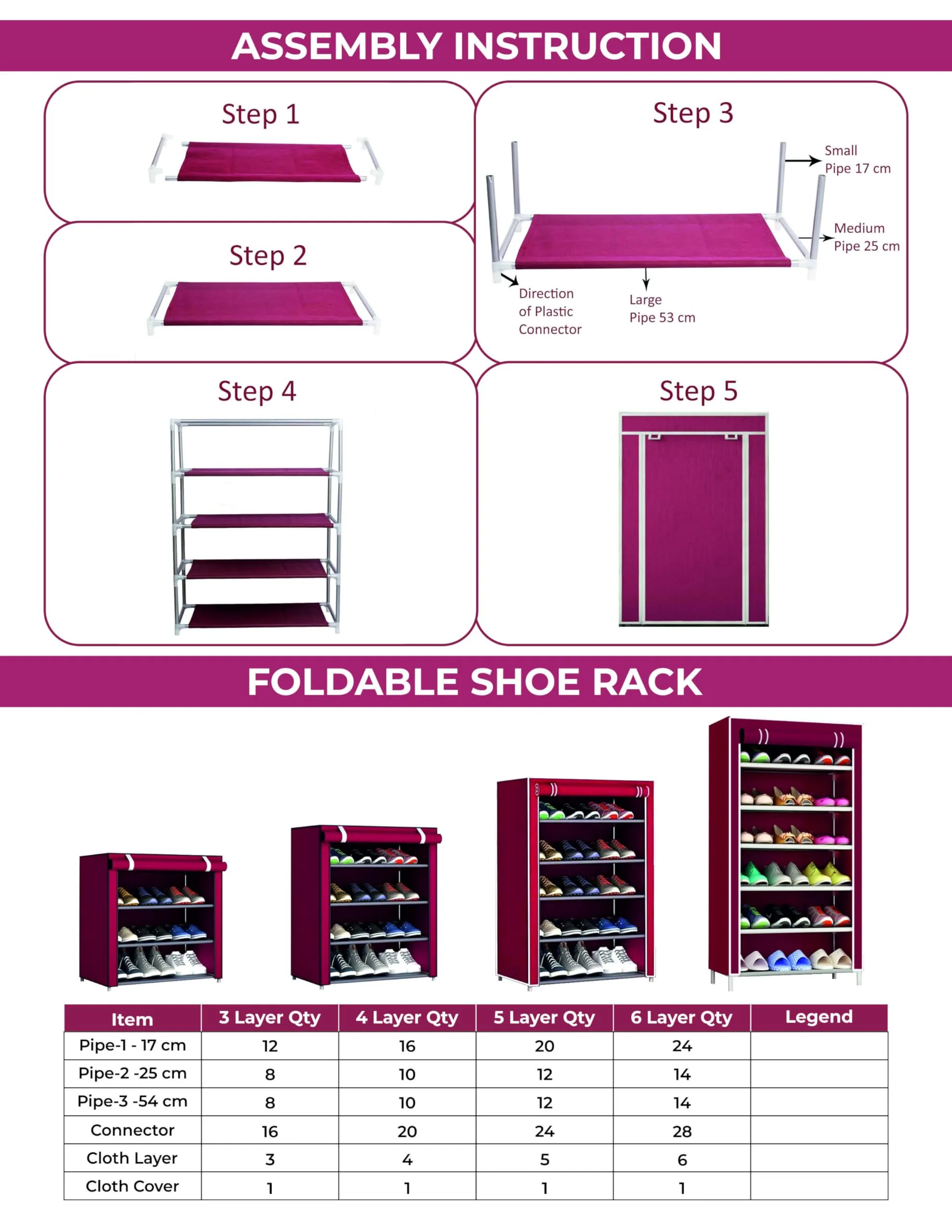 CHAAK Multipurpose Portable Clothes & Shoe Rack for Home Storage, Organizer for Shoe/Clothes/Books - Easy to Assemble & Move (4 Layer, Grey)