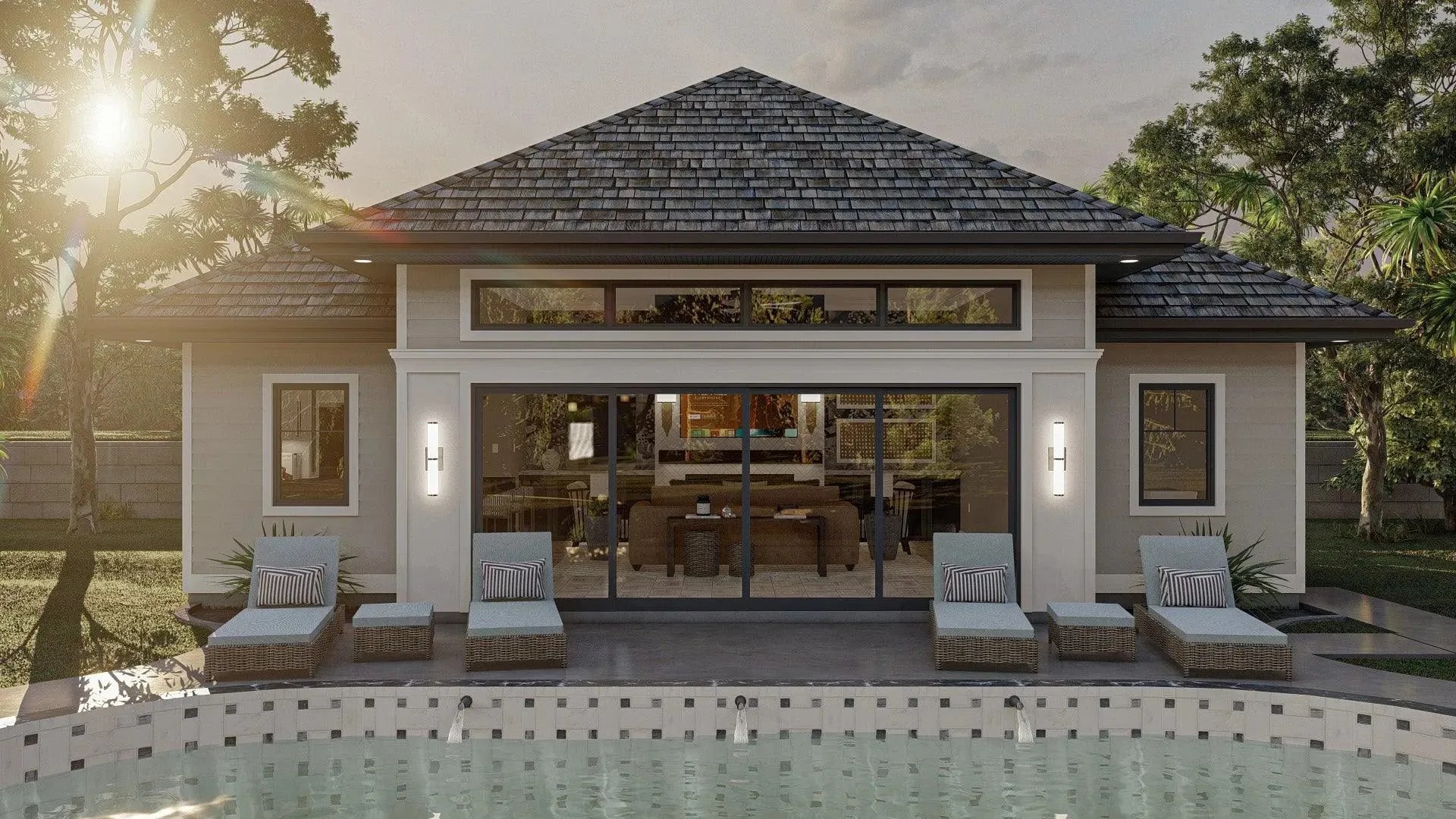 Charming Pool House Plan with Open Layout and Convenient Amenities