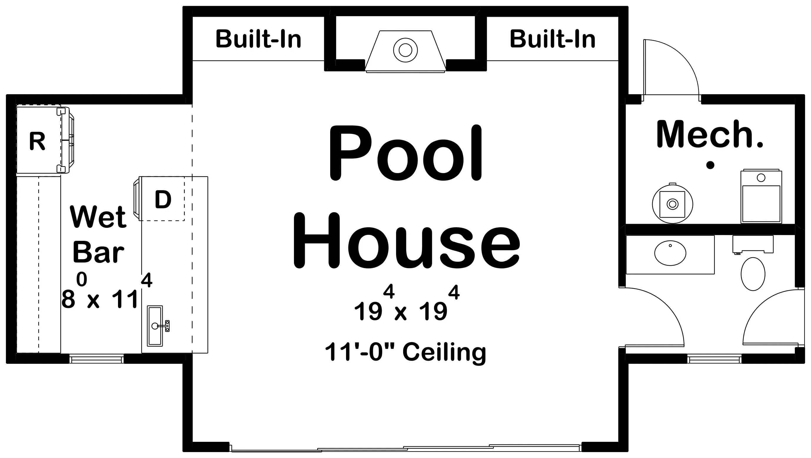 Charming Pool House Plan with Open Layout and Convenient Amenities