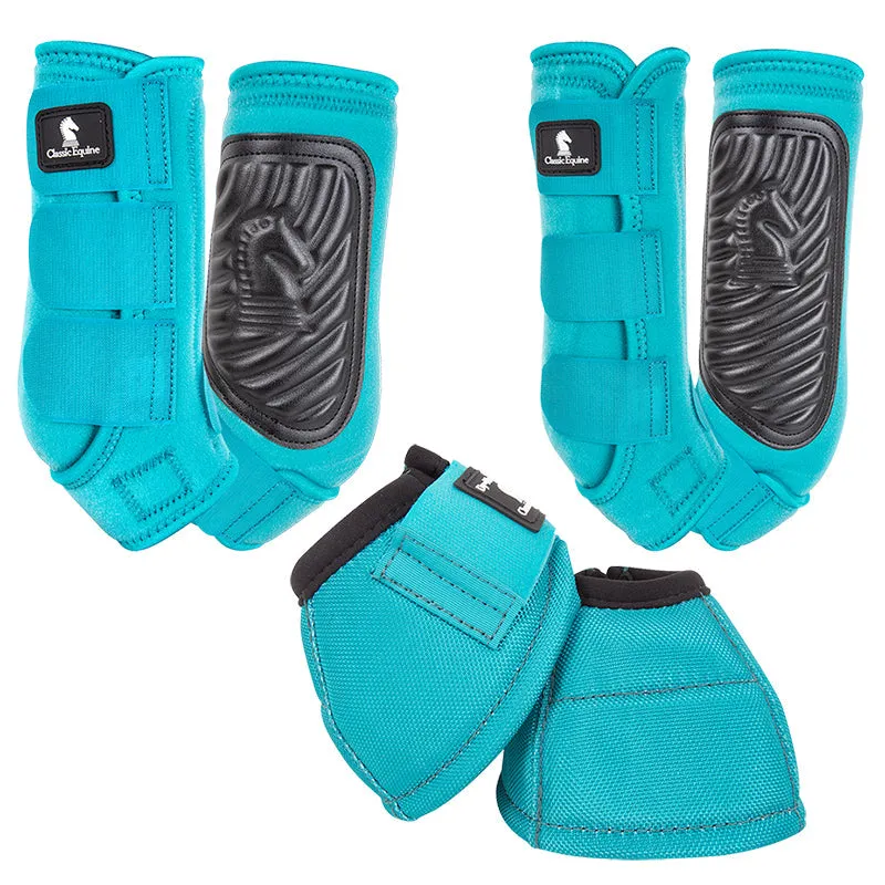 Classic Equine Classic Fit Front, Hind, and Bell Boot Combo Pack- Aqua