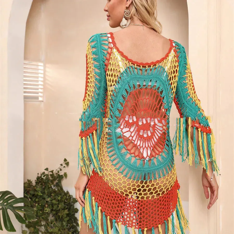 Crochet Long Sleeved Beach Dress