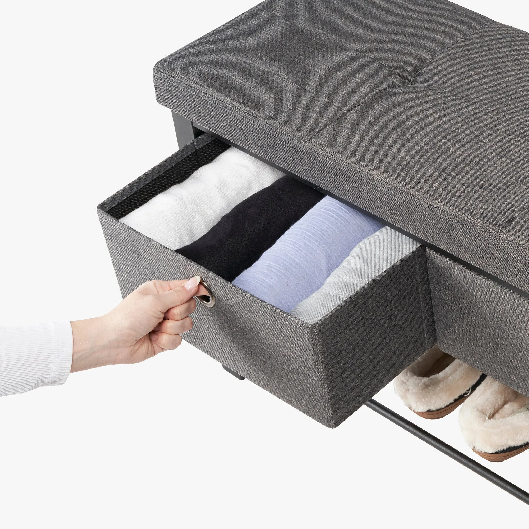 Cushioned Shoe Storage Bench with Drawers