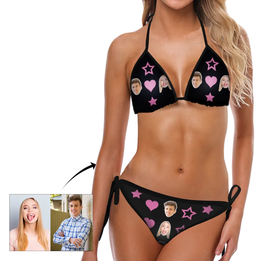 Custom Swimsuit Face Photo Heart and Star Bikini Sexy suit