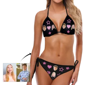 Custom Swimsuit Face Photo Heart and Star Bikini Sexy suit