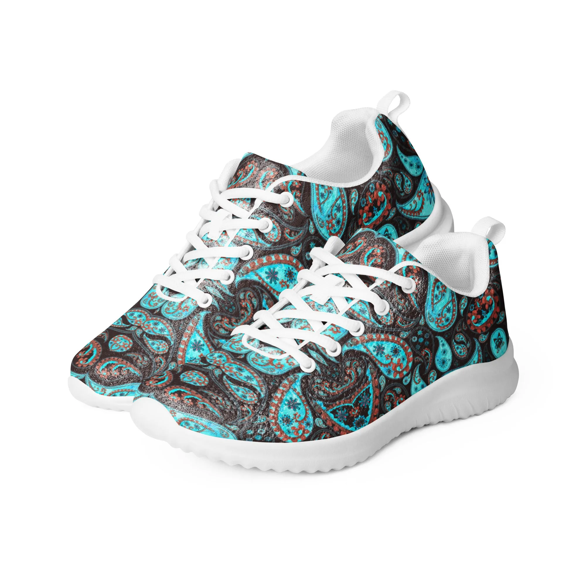 DASH Paisley Black Aqua Men’s Athletic Shoes Lightweight Breathable Design by IOBI Original Apparel