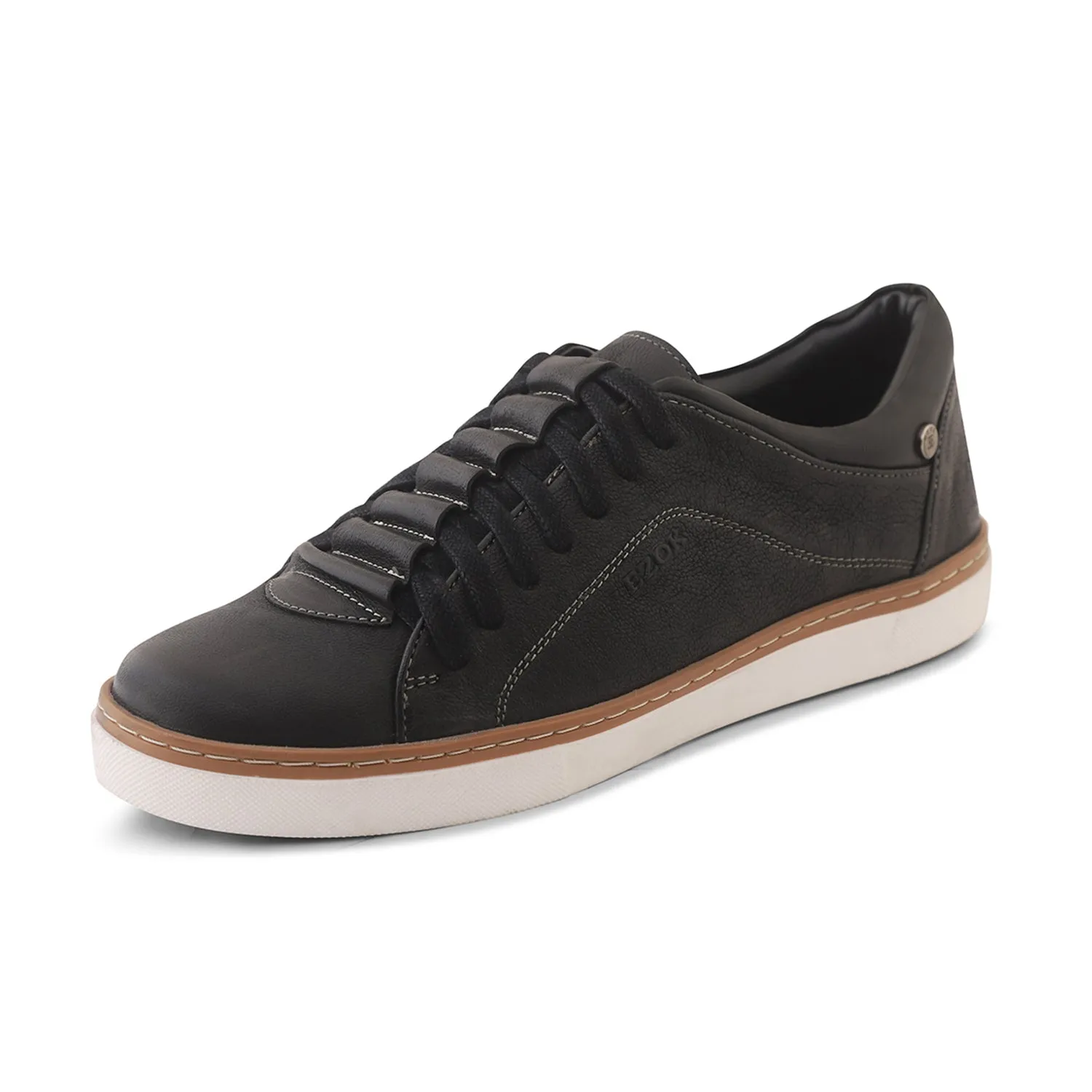 Ezok Men Black Casual Leather Sneakers