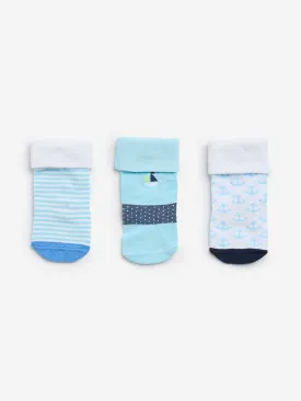 HOP Baby Aqua Printed Socks- Pack of 3