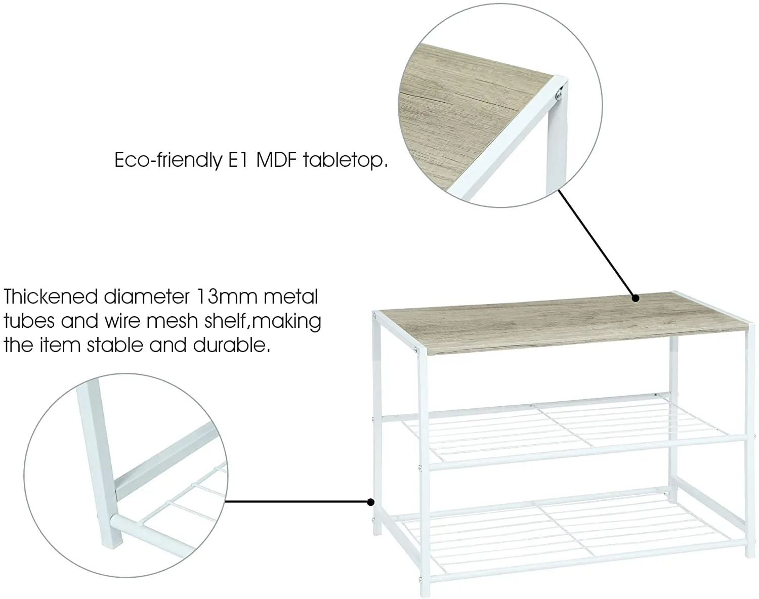 INDIAN DECOR. 48165 Metal Shoe Rack, All-Metal Shoe Tower,Shoe Storage Shelf with MDF Top Board,Each Tier Fits 3 Pairs of Shoes,Entryway Shoes Organizer with Sturdy Metal Shelves (White, 3-Tier)