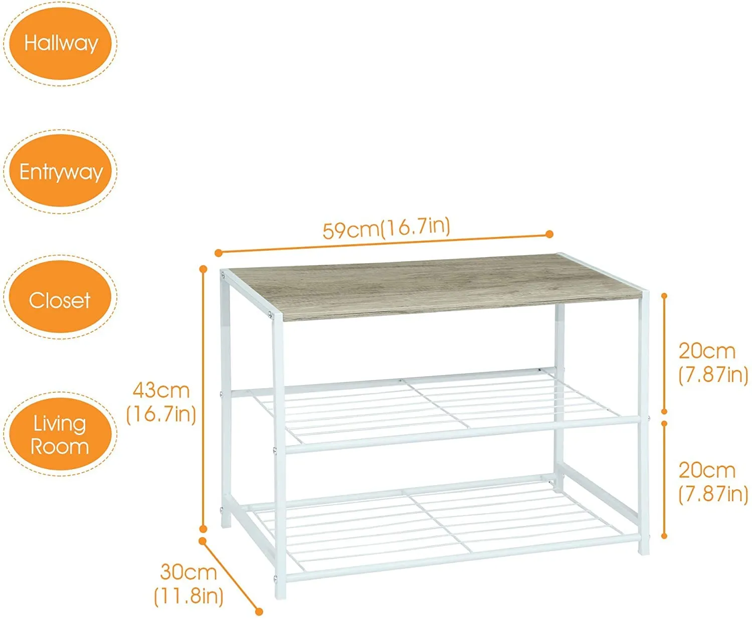 INDIAN DECOR. 48165 Metal Shoe Rack, All-Metal Shoe Tower,Shoe Storage Shelf with MDF Top Board,Each Tier Fits 3 Pairs of Shoes,Entryway Shoes Organizer with Sturdy Metal Shelves (White, 3-Tier)