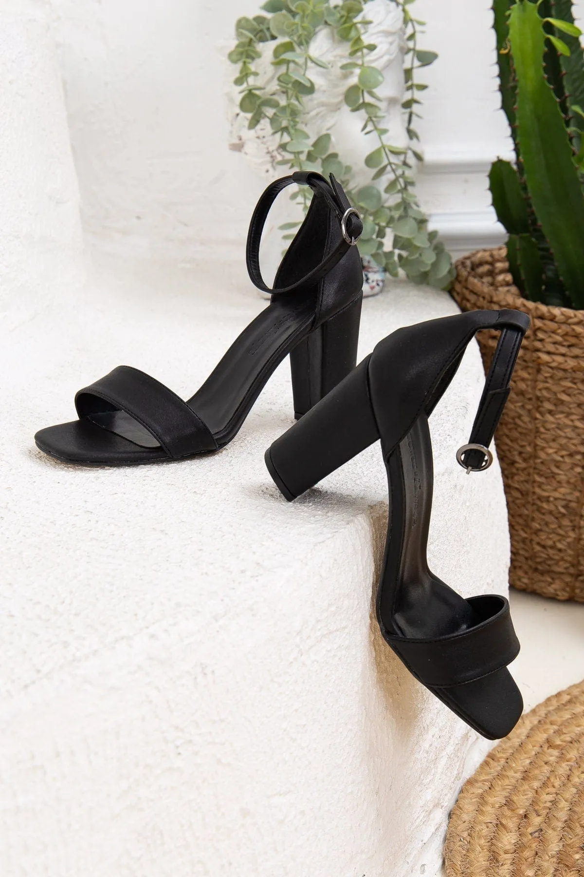 Jess Open Toe Block Vegan Heels | Black