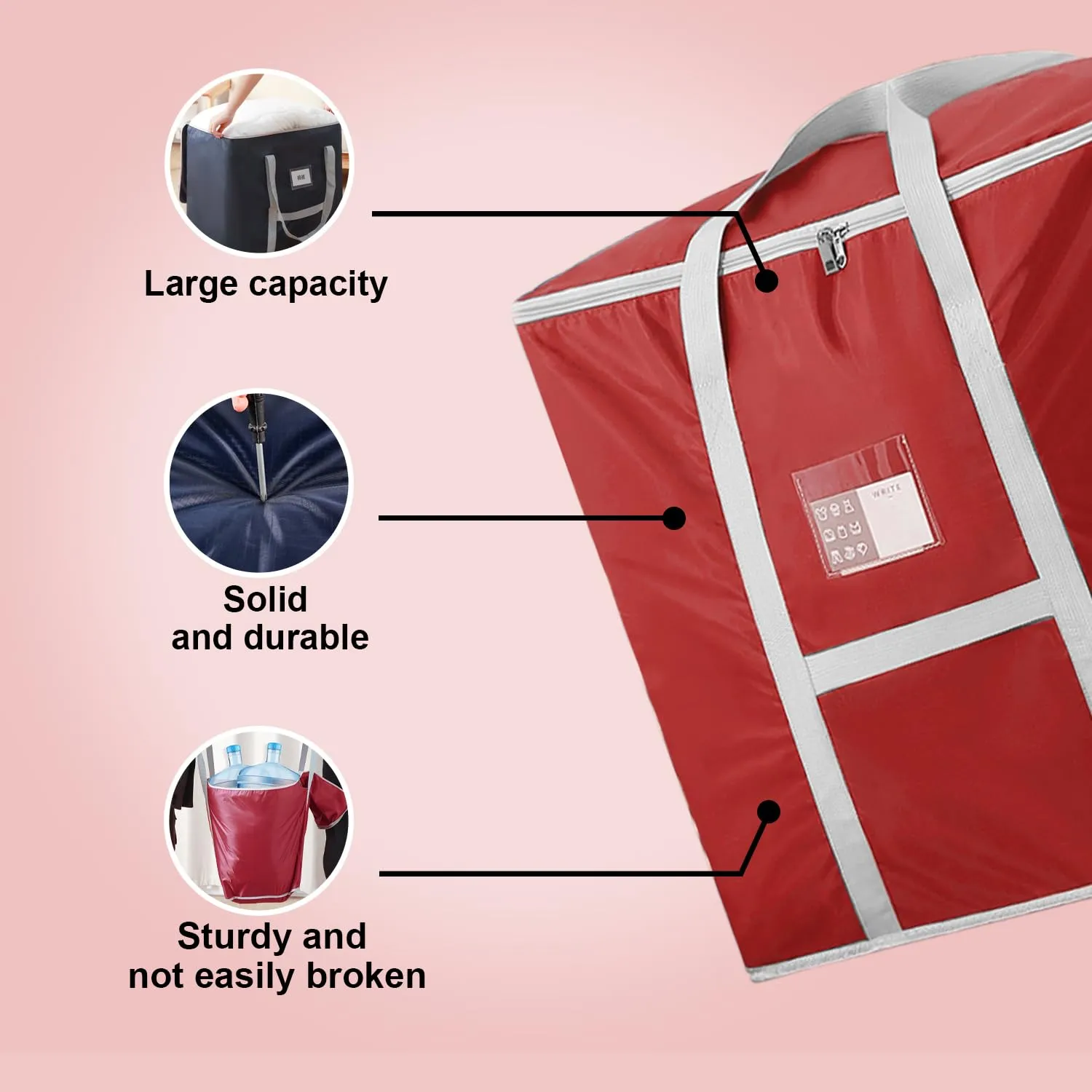 Kuber Industries Storage Bag | Foldable Storage Bag | Moisture Proof Wardrobe Organizer | Underbed Storage Bag for Blanket-Clothes | Travel Moving Bag with Handle | S ZH012RD | Red