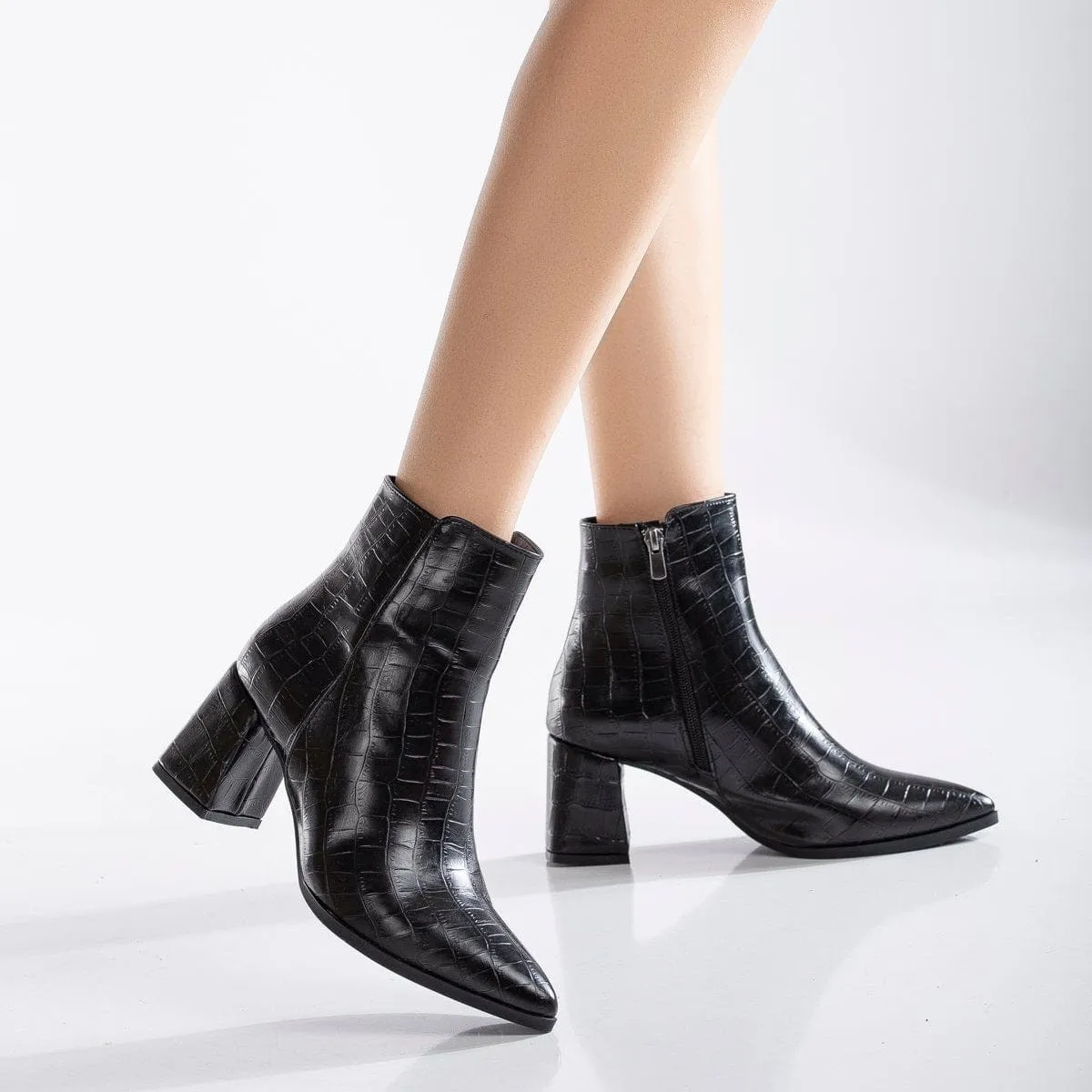 Lilith Vegan Crocodile Ankle Boots | Black