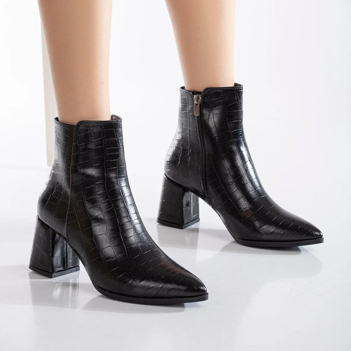 Lilith Vegan Crocodile Ankle Boots | Black