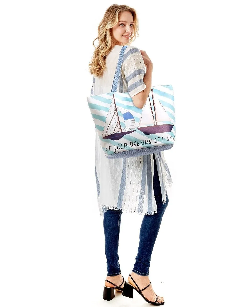 LOA105 "Let Your Dreams Set Sail" Summer Beach Tote Bag