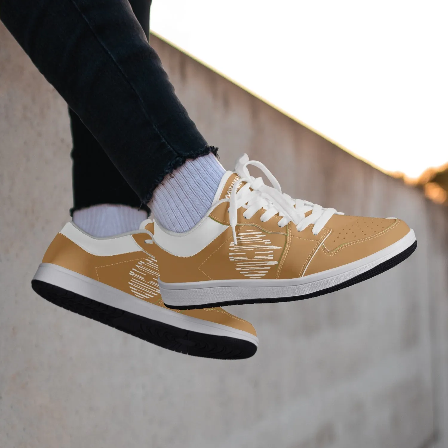 Low-Top Leather Sneakers - Orange/White