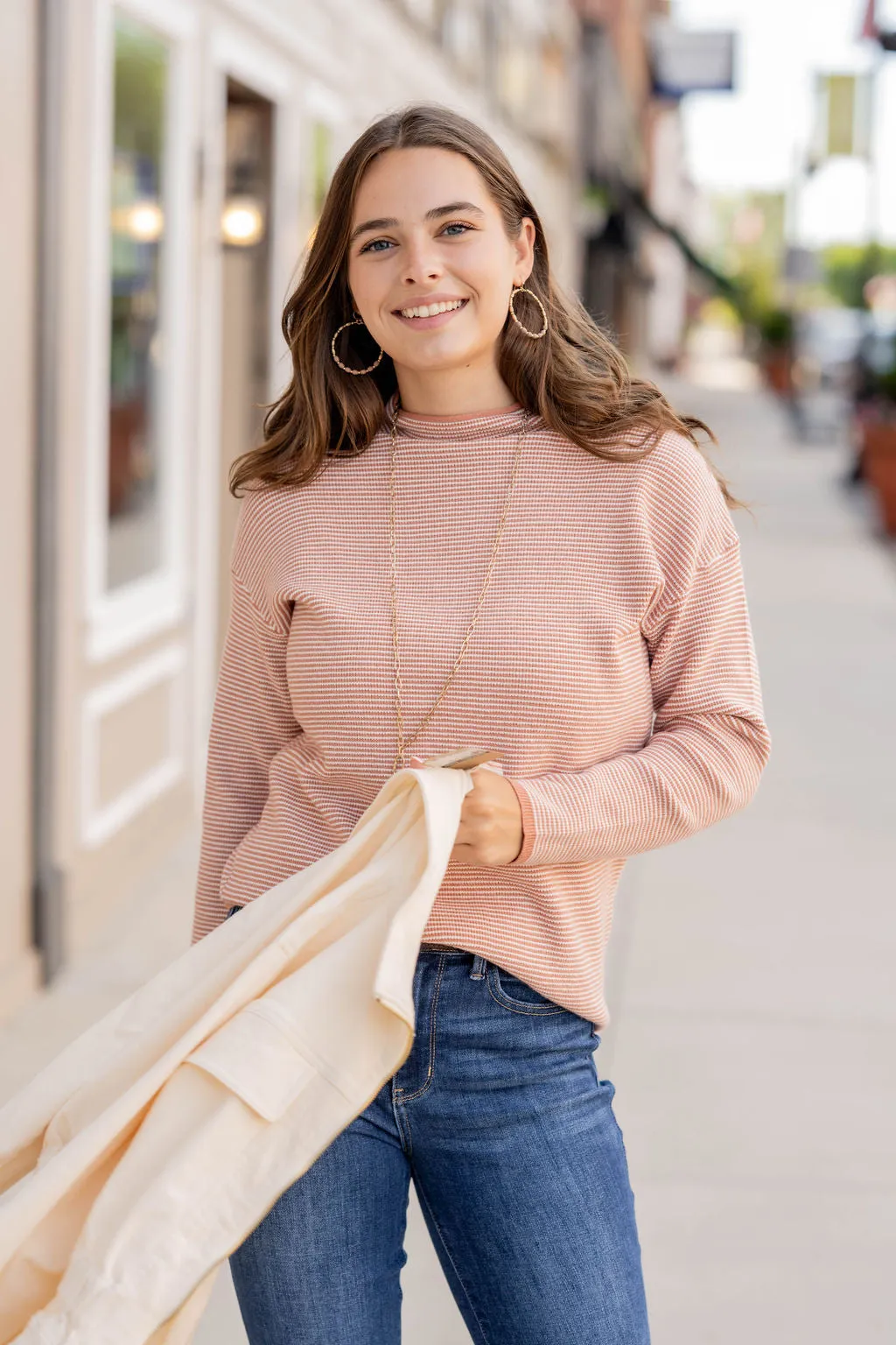 Marled Stripes Mock Neck Sweater