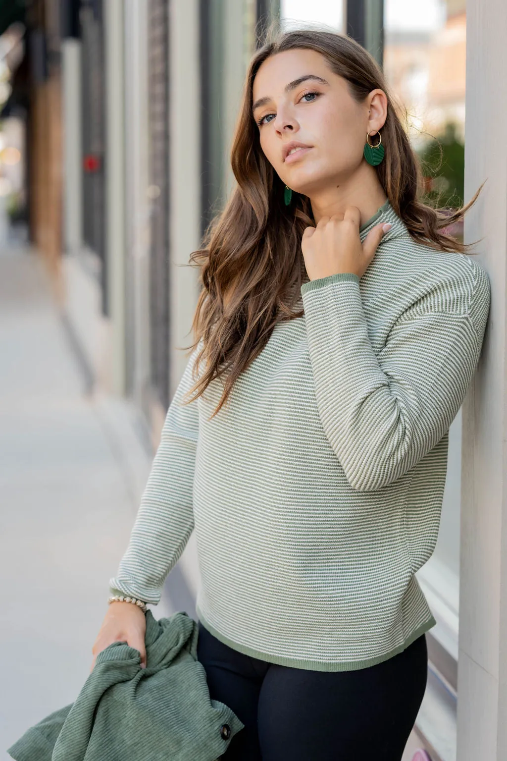 Marled Stripes Mock Neck Sweater