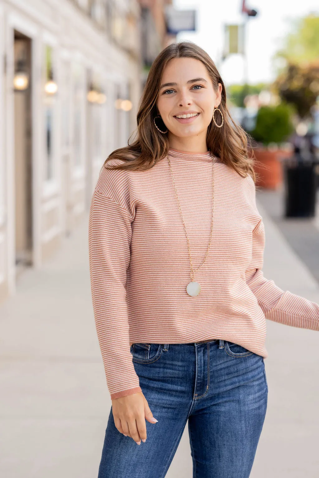 Marled Stripes Mock Neck Sweater