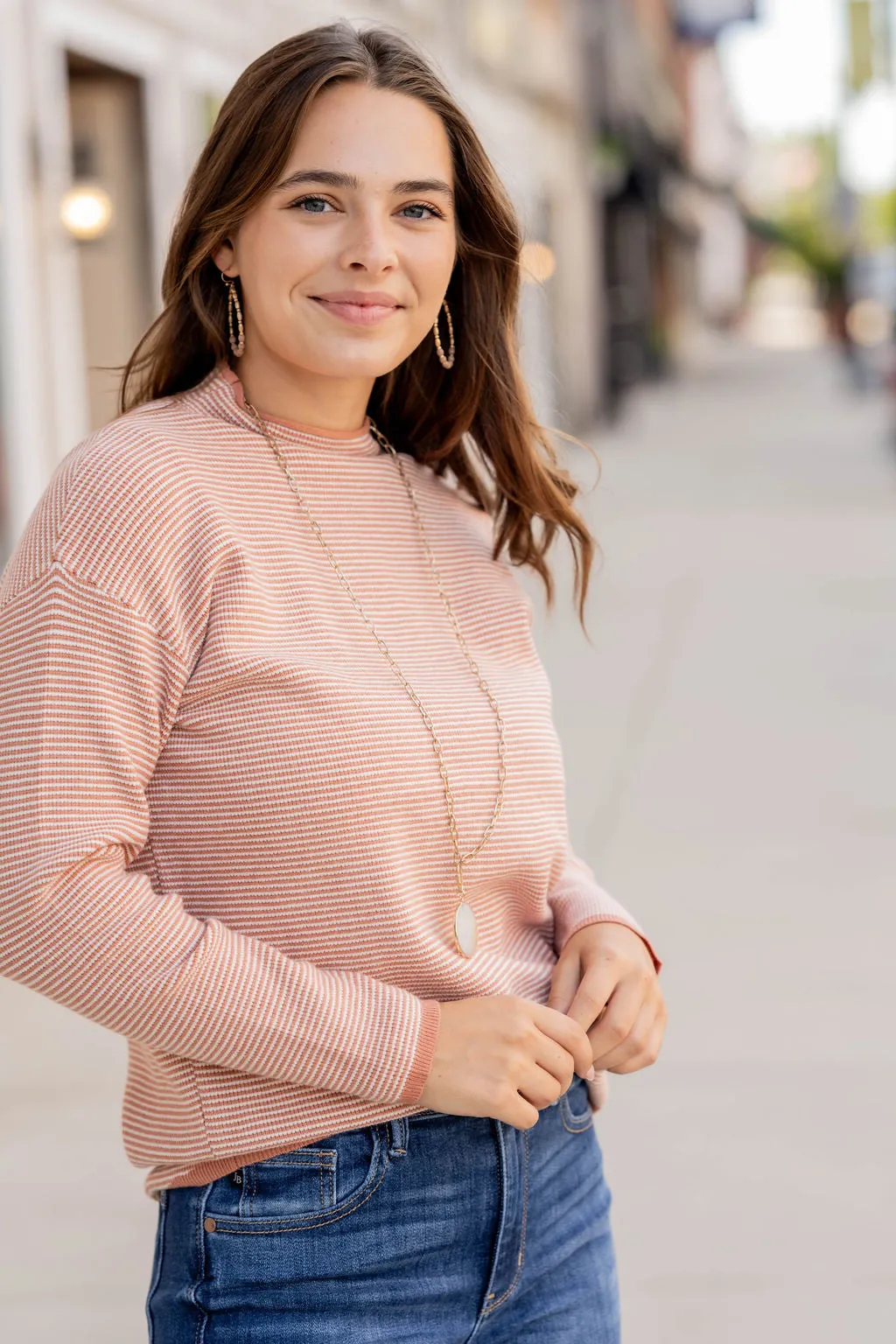 Marled Stripes Mock Neck Sweater