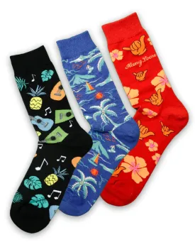 Men’s Hawaiian Tropical Vibes Crew Socks Pack | 3-Pair Bundle