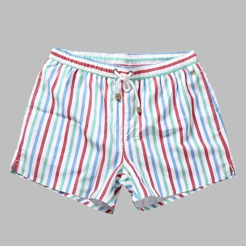 Men's Striped Beach Vacation Shorts: Lined Swim Trunks for Hot Springs