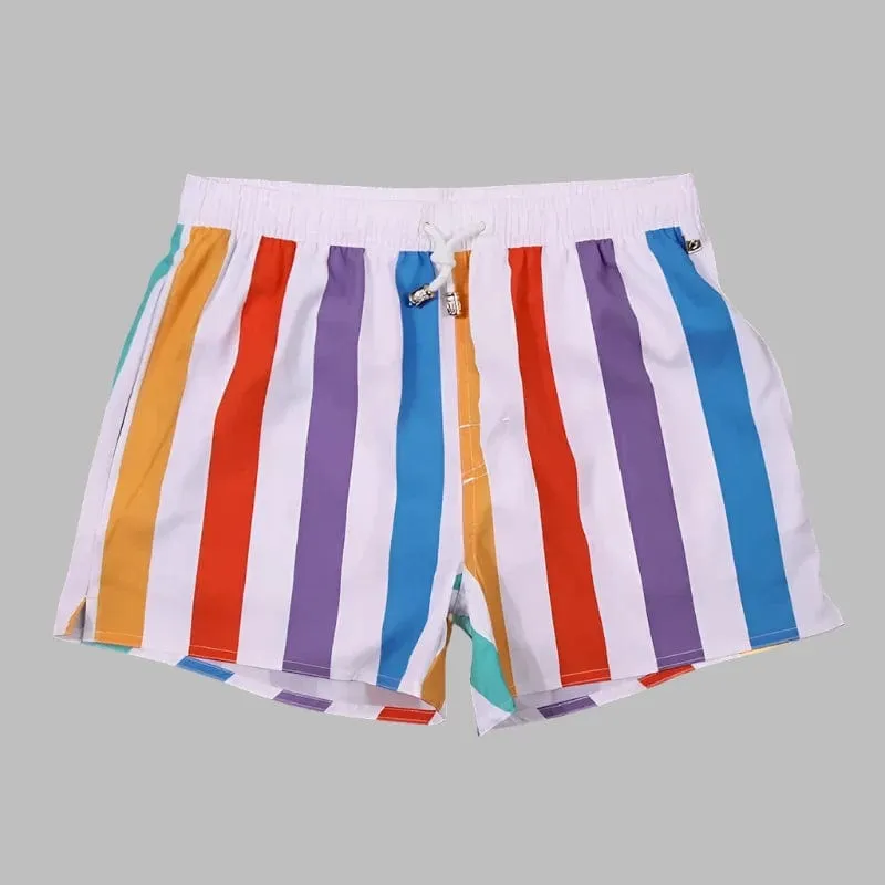 Men's Striped Beach Vacation Shorts: Lined Swim Trunks for Hot Springs