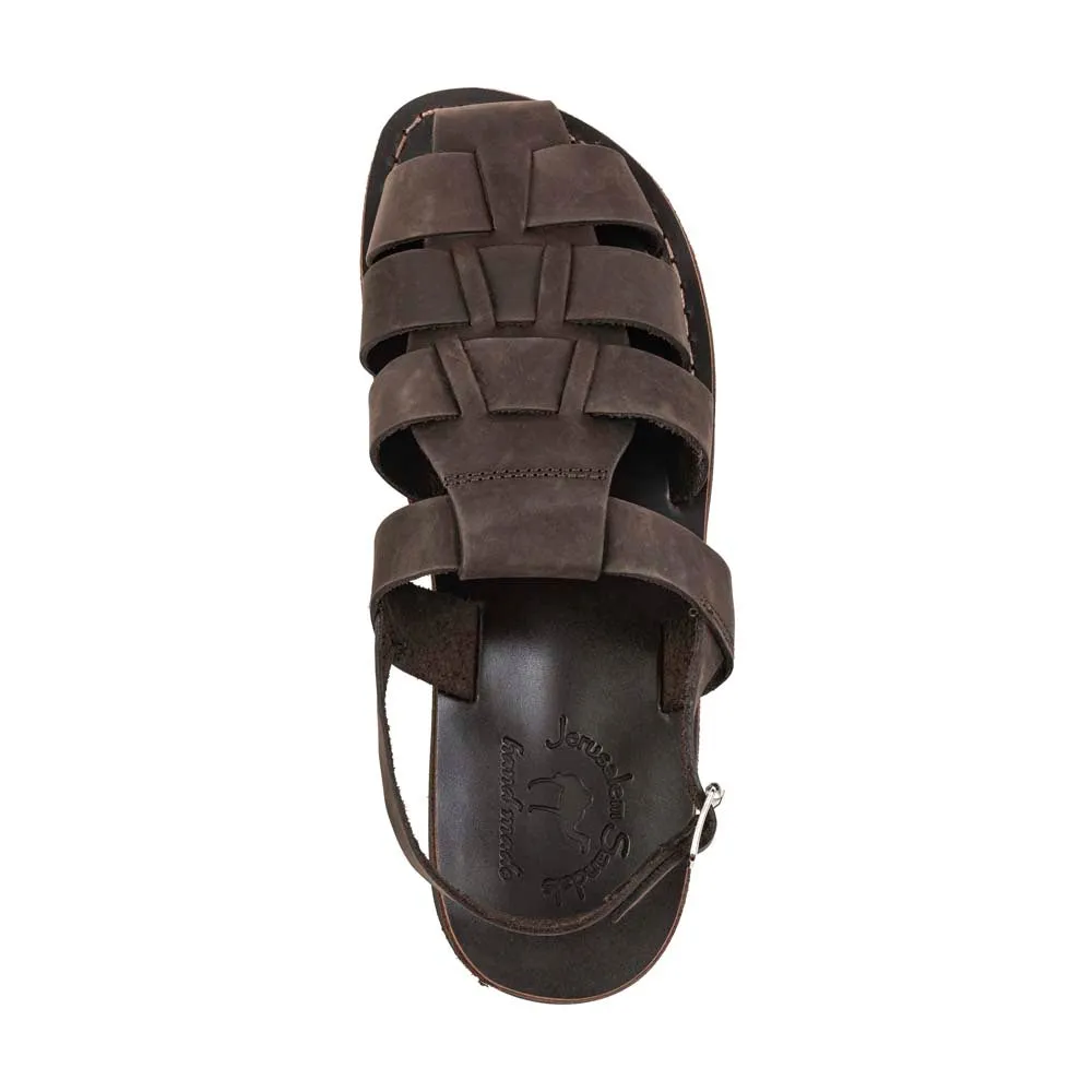 Michael - Closed Toe Leather Fisherman Sandal | Brown Nubuck