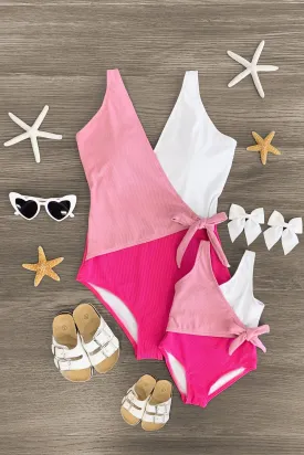 Mom & Me - Pink & White One Piece Swimsuit