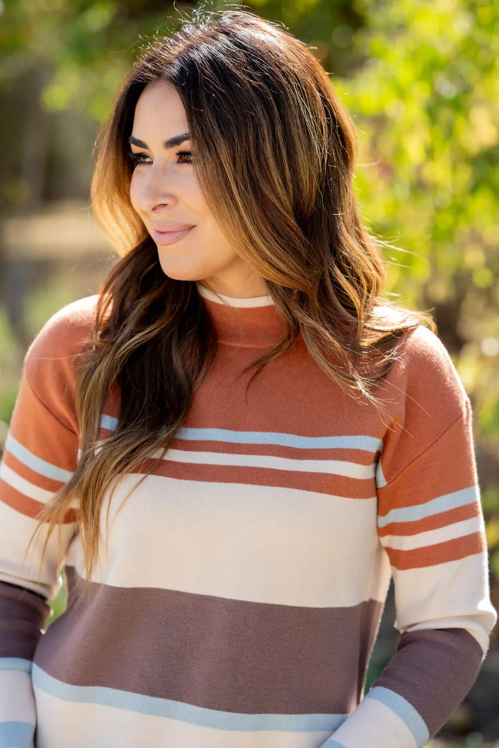 Muted Stripes Mock Neck Sweater