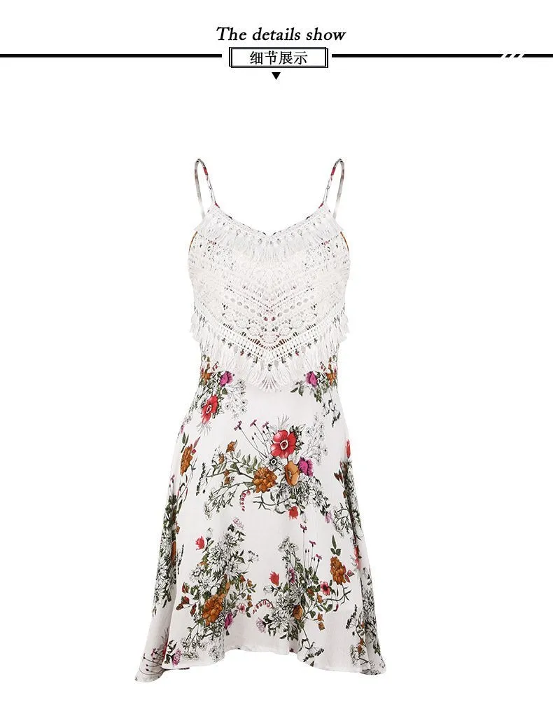 New Spaghetti Strap Flower Printed Mini Dress