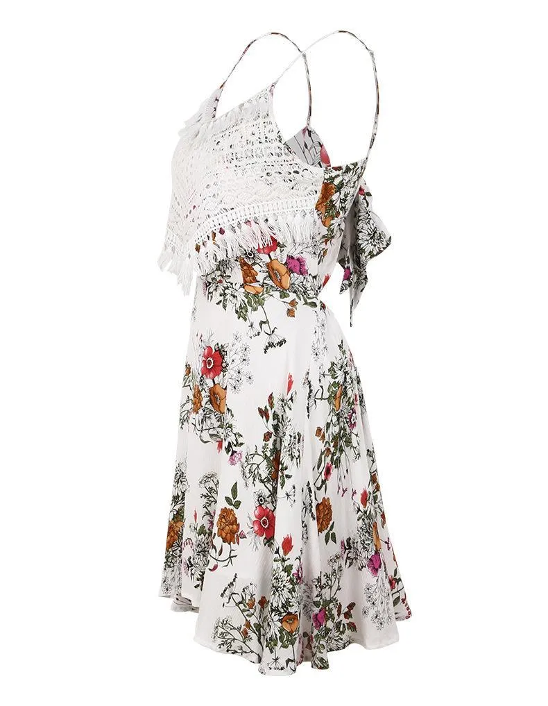 New Spaghetti Strap Flower Printed Mini Dress