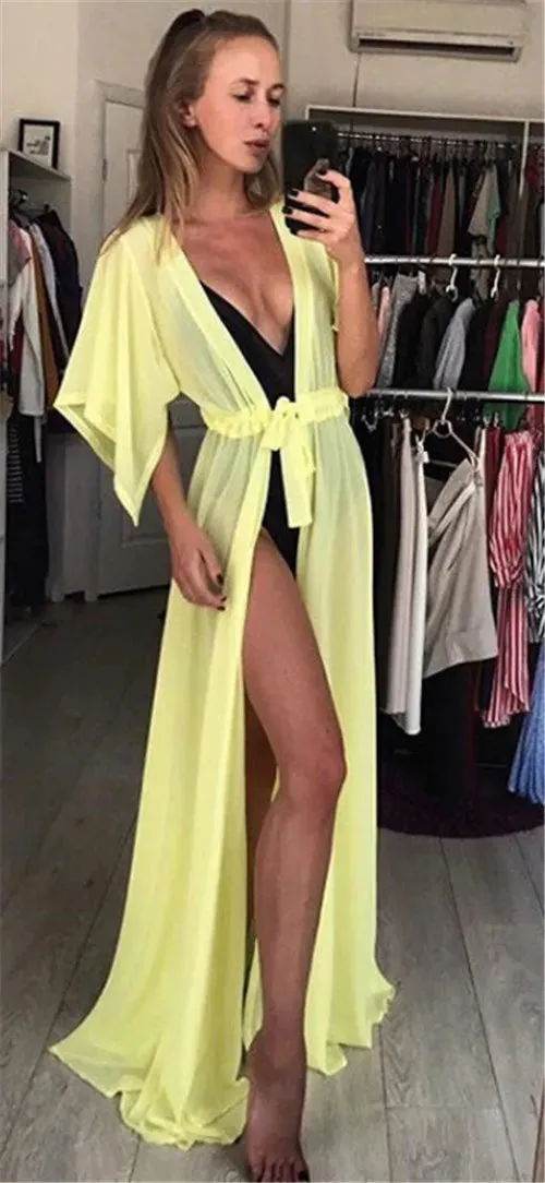 New Women Beach Cover Up Sexy Bikini Chiffon Long Dress For Women Solid Beach Dress Women Summer Bathing Suit Beach Tunic Kaftan