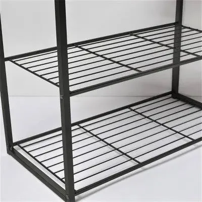 Open Box - 3 Tier Shoe Rack Black Metal with Natural Wood - Brightroom