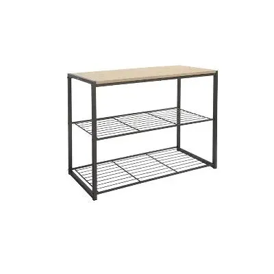 Open Box - 3 Tier Shoe Rack Black Metal with Natural Wood - Brightroom