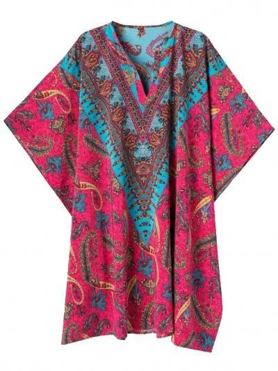 Paisley Print Handkerchief-Hem Open Neckline Batwing Sleeves Short Dress