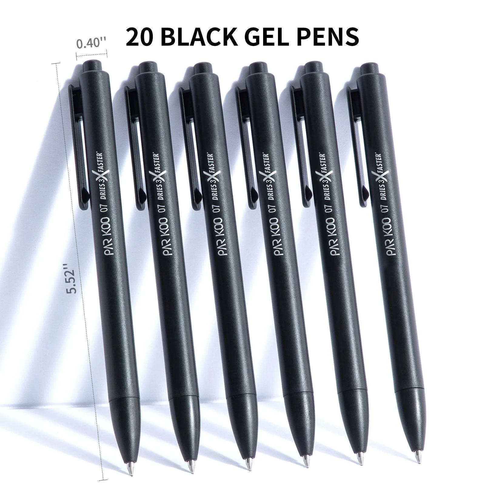 ParKoo Retractable Gel Pens 0.7mm Fine Point Quick Dry Ink, 20 Black