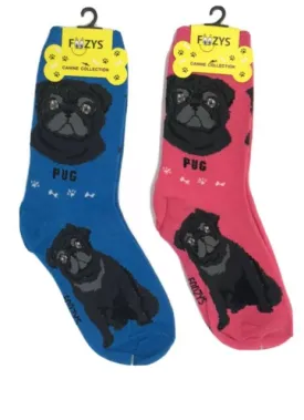 Pink Pug Black Socks