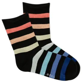 Roll Top, Non-Binding Rugby Stripe Women's Crew Socks